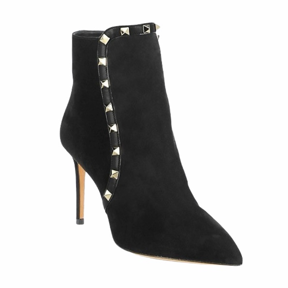 Valentino Rockstud Black Suede Ankle Boots